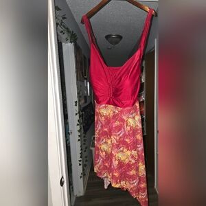 Red and Multicolor Floral Dress